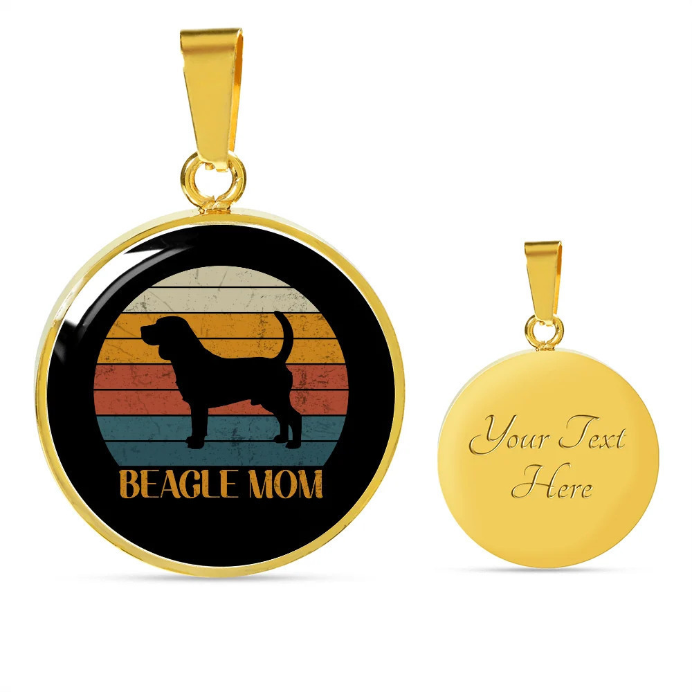 Beagle Dog Mom Personalized Engraved Gold Circle Necklace Custom Name Date Gift